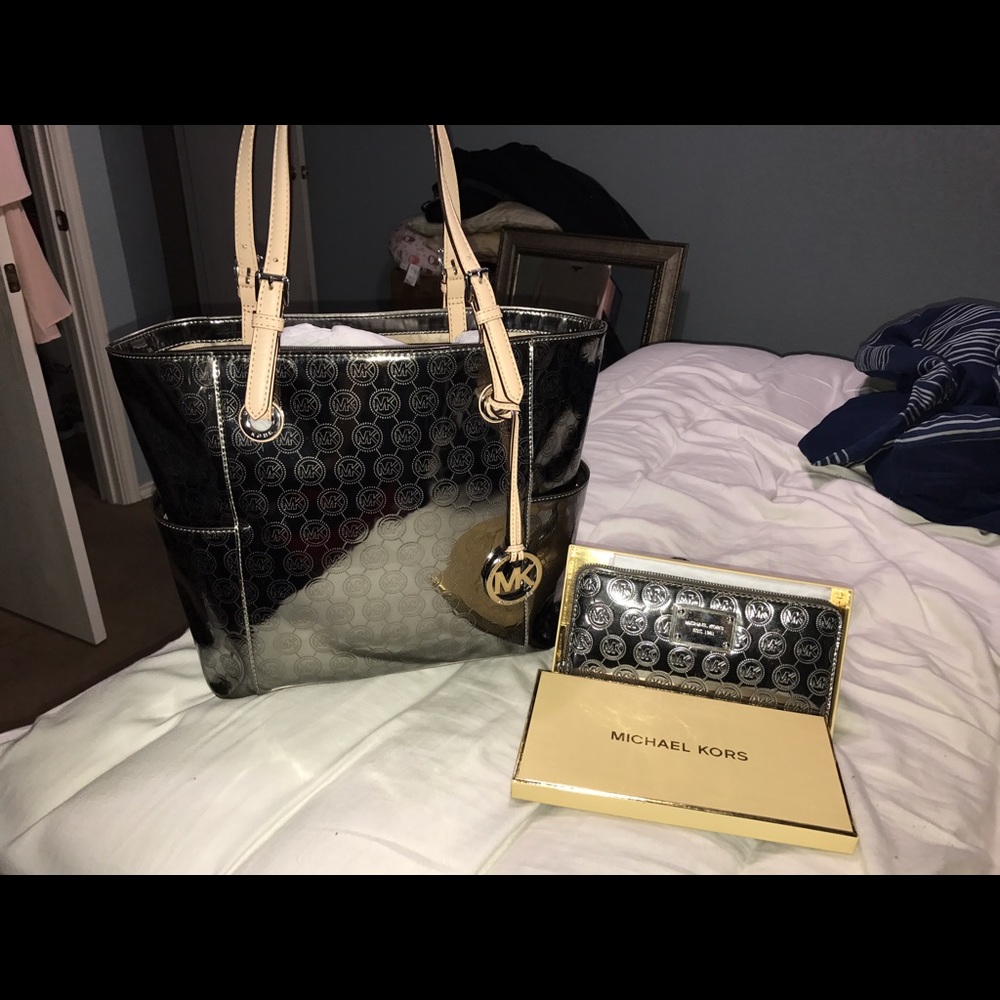 Michael Kors Metallic East West Tote & Wallet