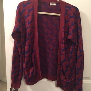 Madewell cardigan in burgundy w blue bunny pattern