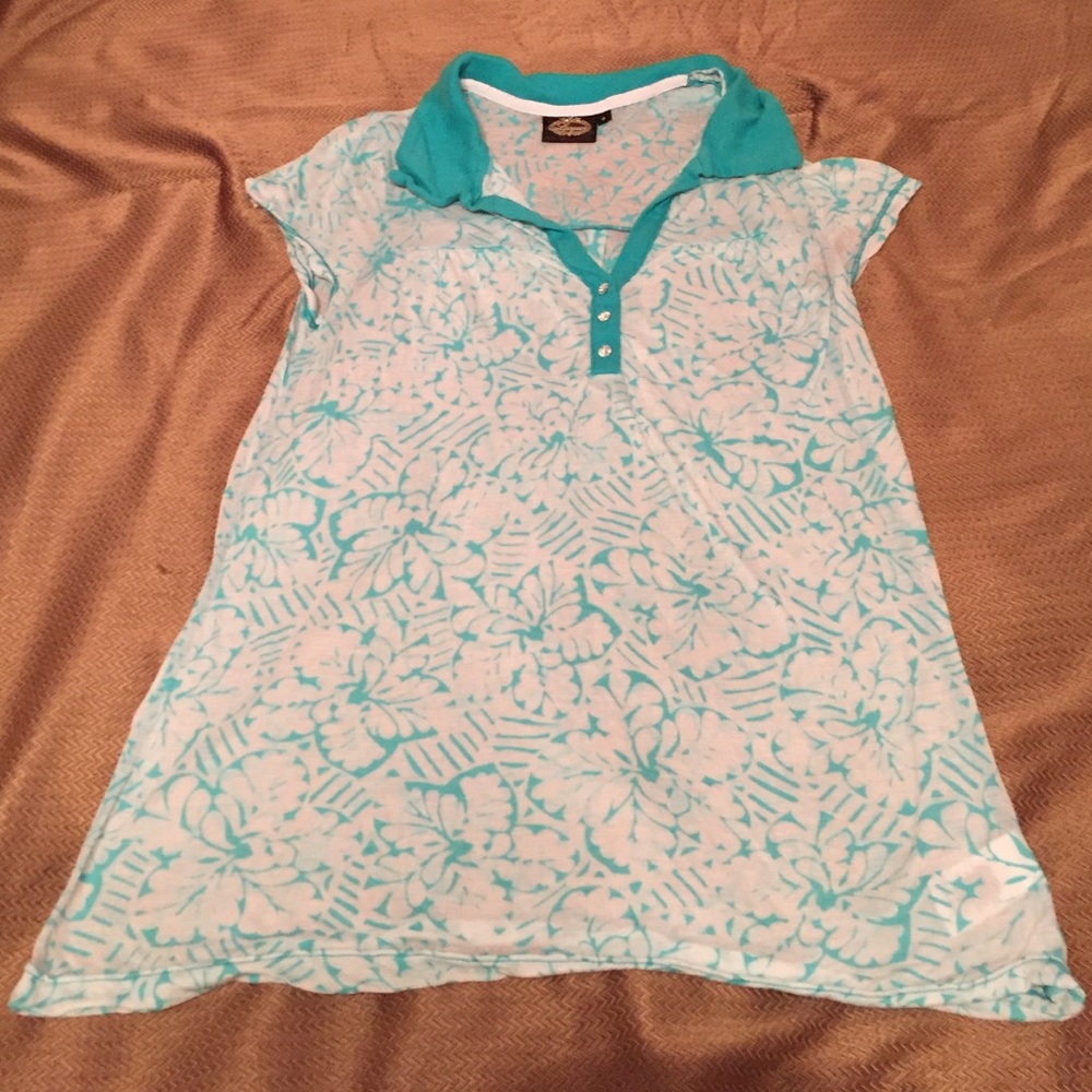 Sheer turquoise and white top