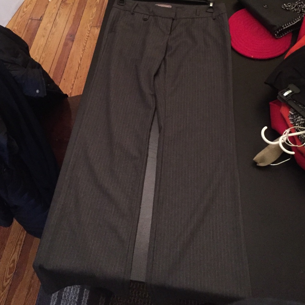 Grey and white pinstripe dress pants