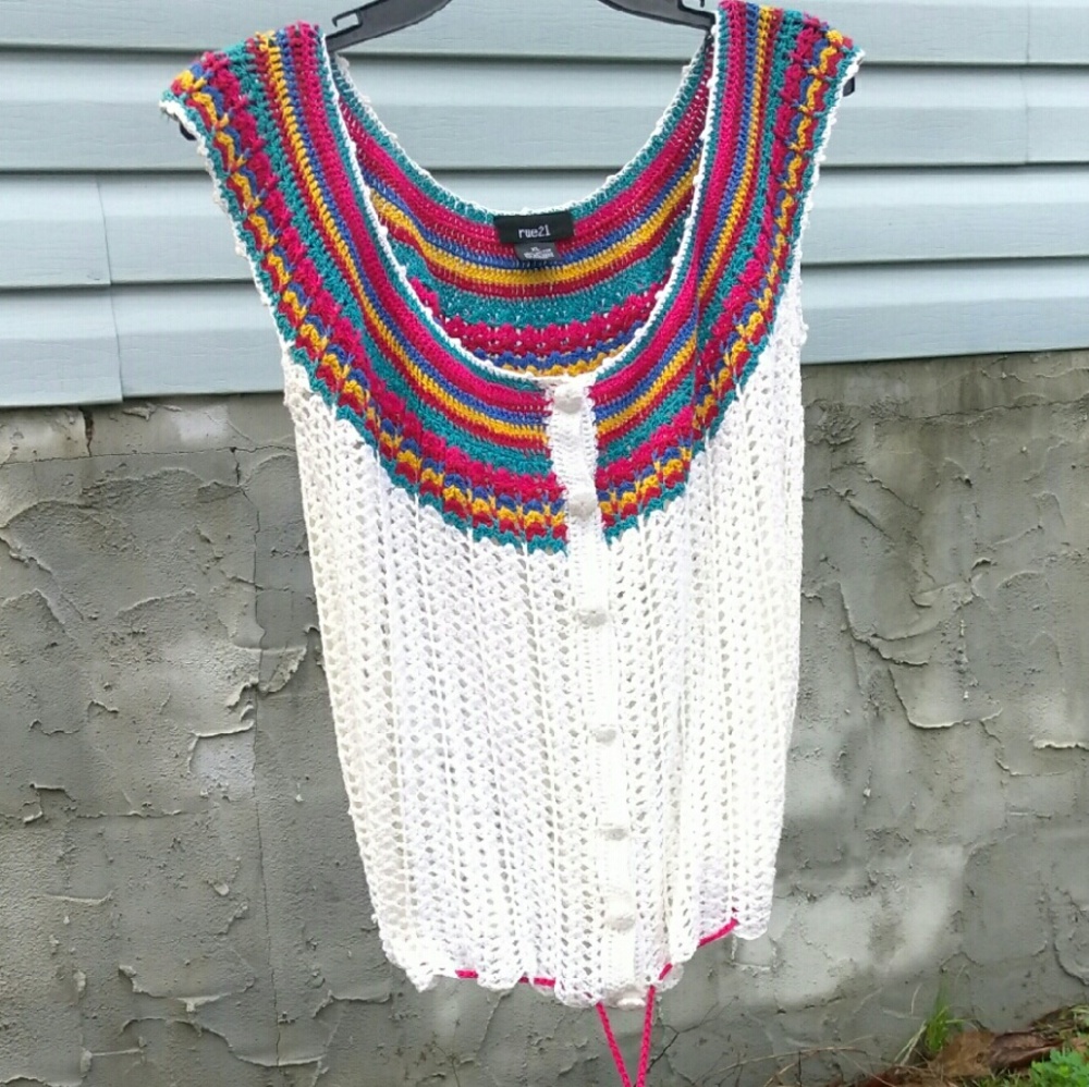 Beautiful White Shirt With Multi Colored Collar.