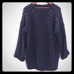 LAST DAY Topshop Navy Blue Knit Studded sweater