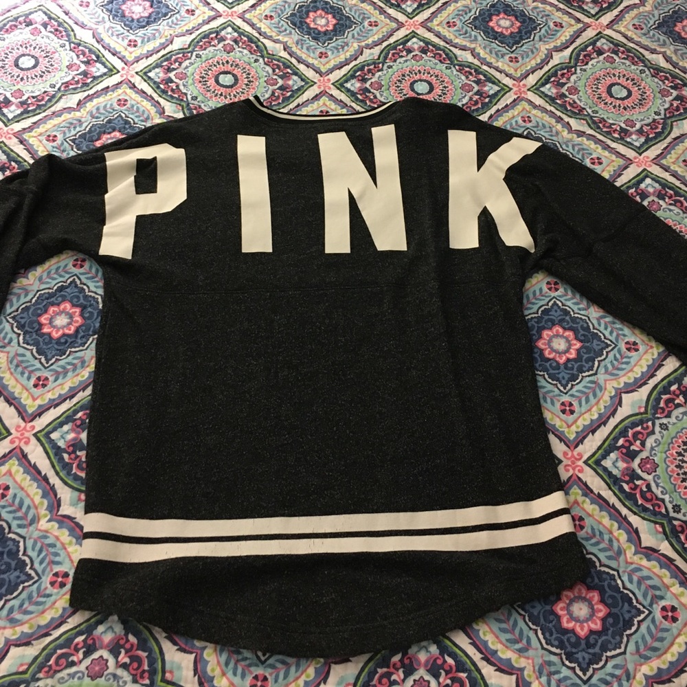 PINK pullover sweatshirt, Dark Heather Grey