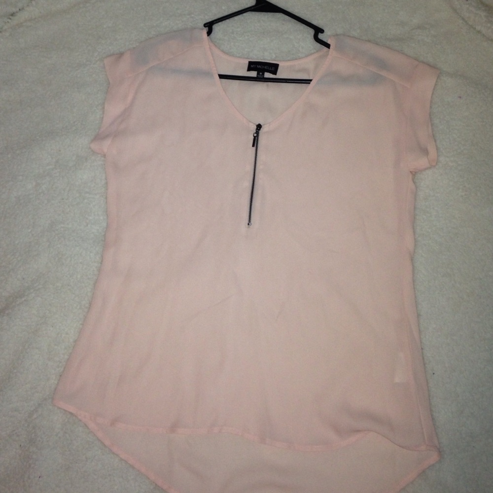 Sheer pink high low blouse