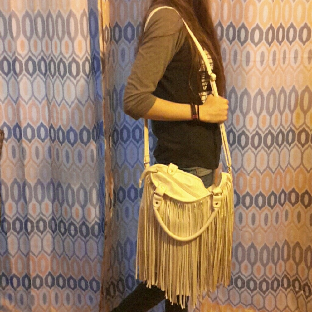 White fringe purse