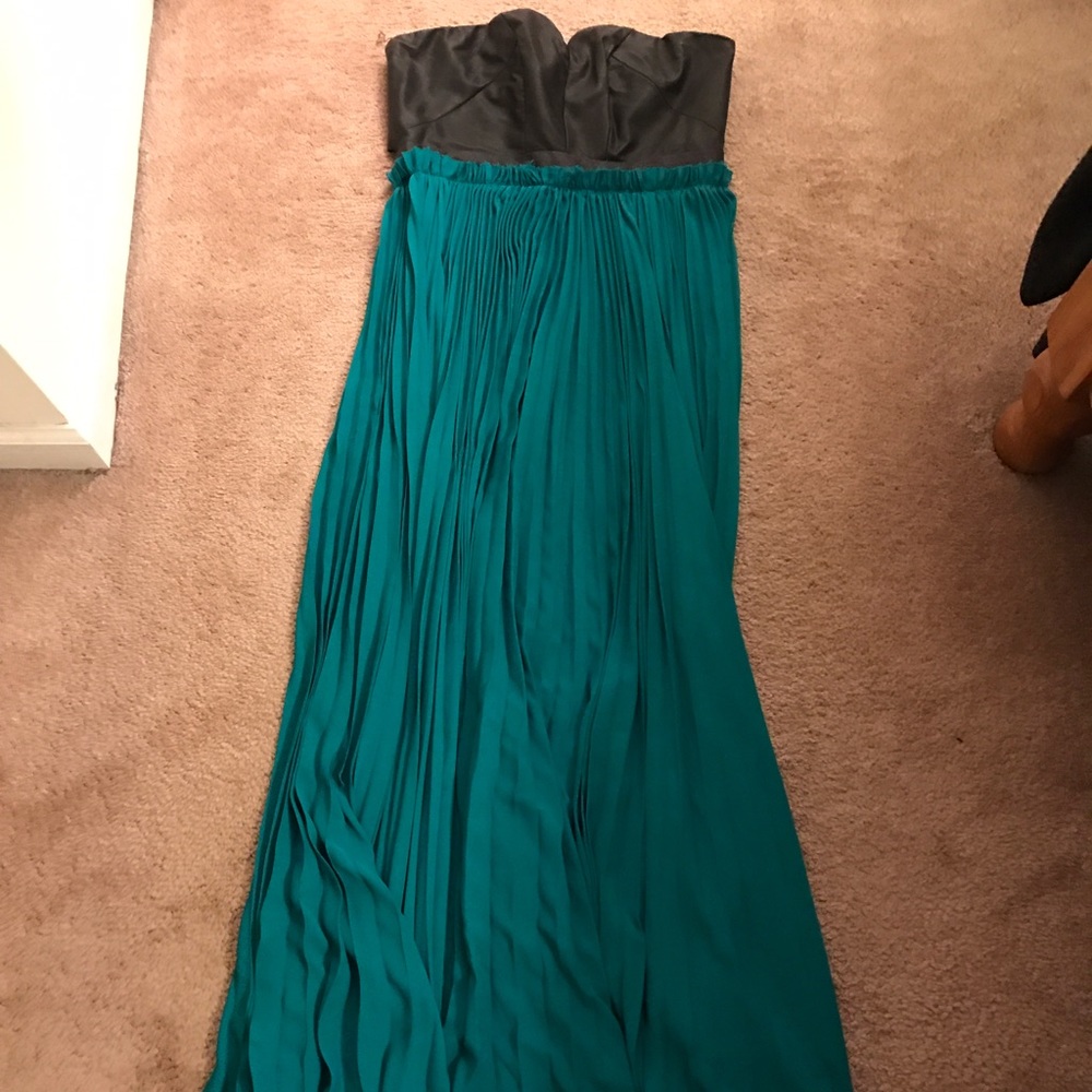 Green and black leather maxi dress