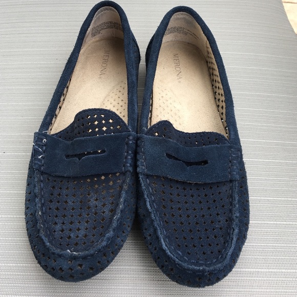 Navy suede perforated Loafers - Picture 2 of 4