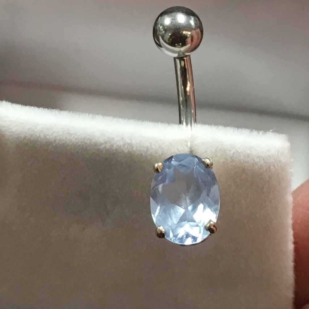 BELLY Ring! 14k/steel with blue topaz!