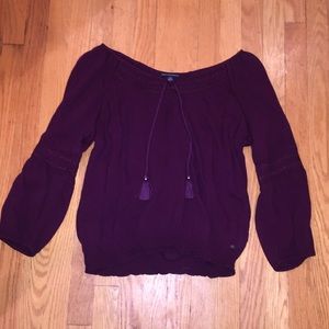 AEO Maroon Peasant Top LARGE