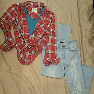 Small, Abercrombie & Fitch red plaid button up!