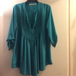 Gibson teal oversized button tunic