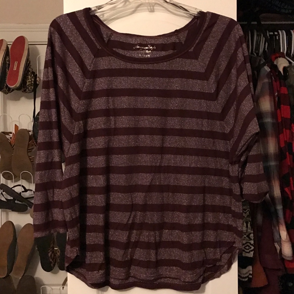 American Eagle maroon striped shirt