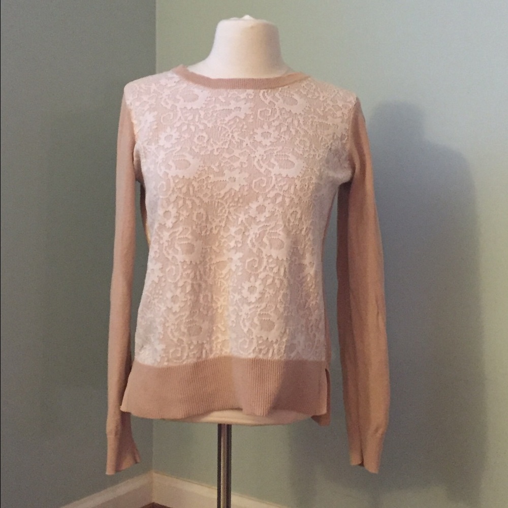 Beige and white lace sweater