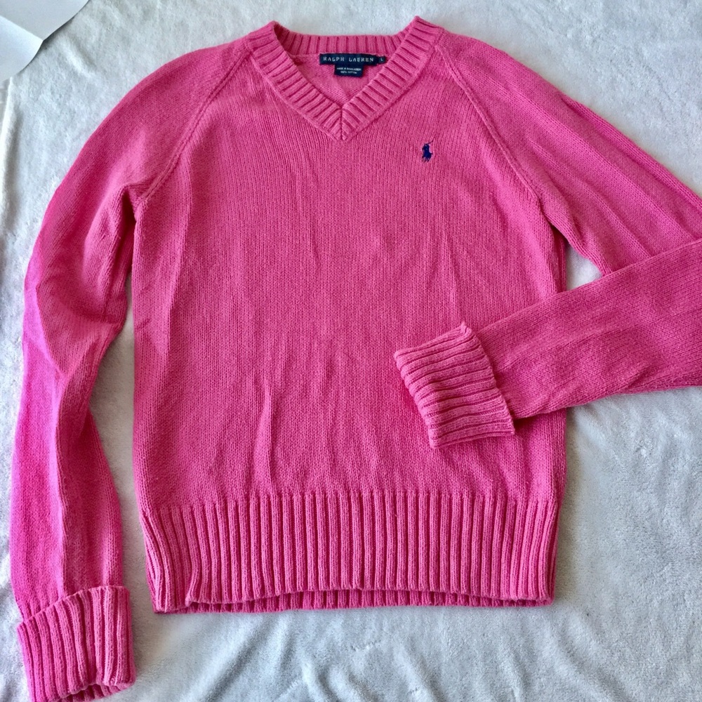 Ralph Lauren Vneck pink cotton sweater