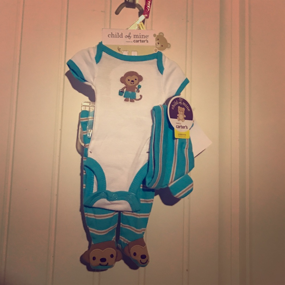 Carters 3 piece monkey preemie set NWT