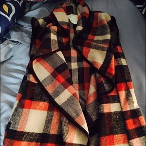 Orange, brown and tan plaid vest