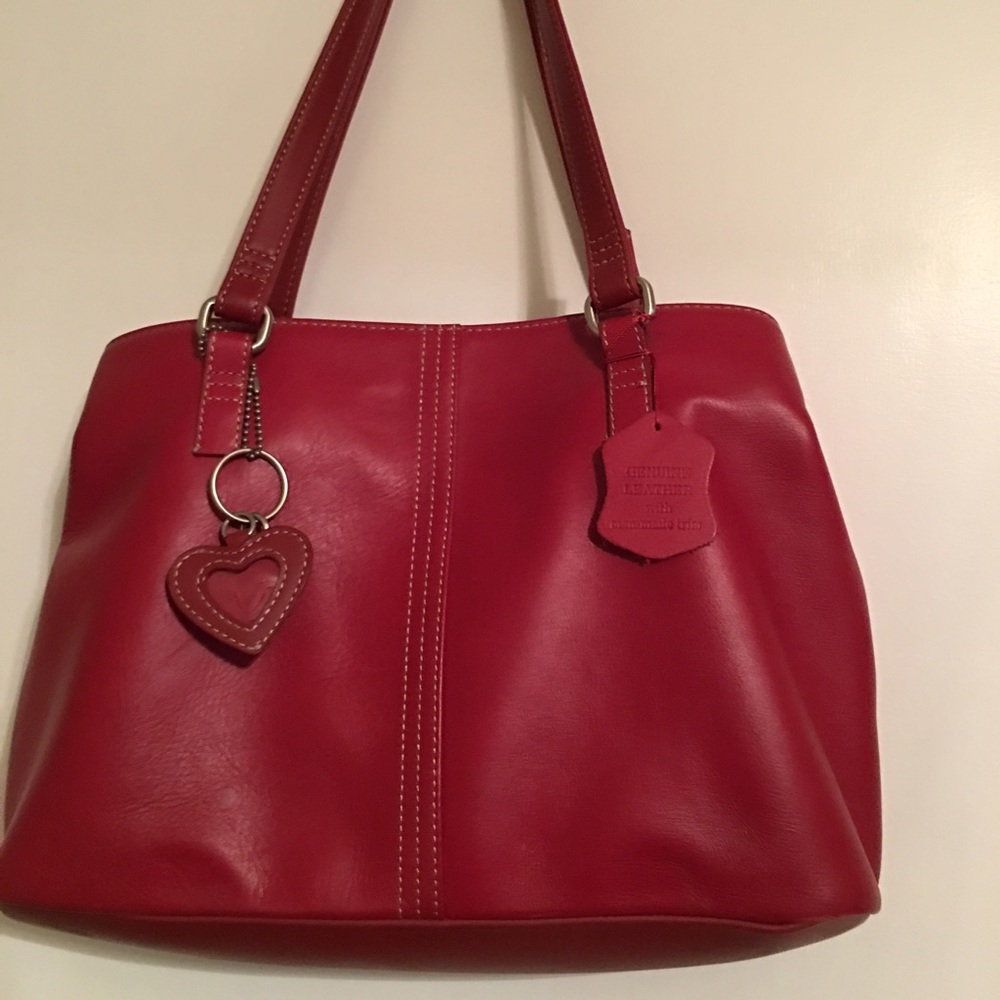 Red leather shoulder bag
