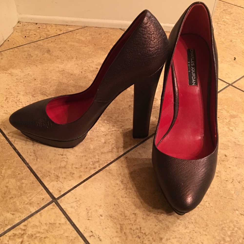 Charles Jourdan Bronze Platform Pumps