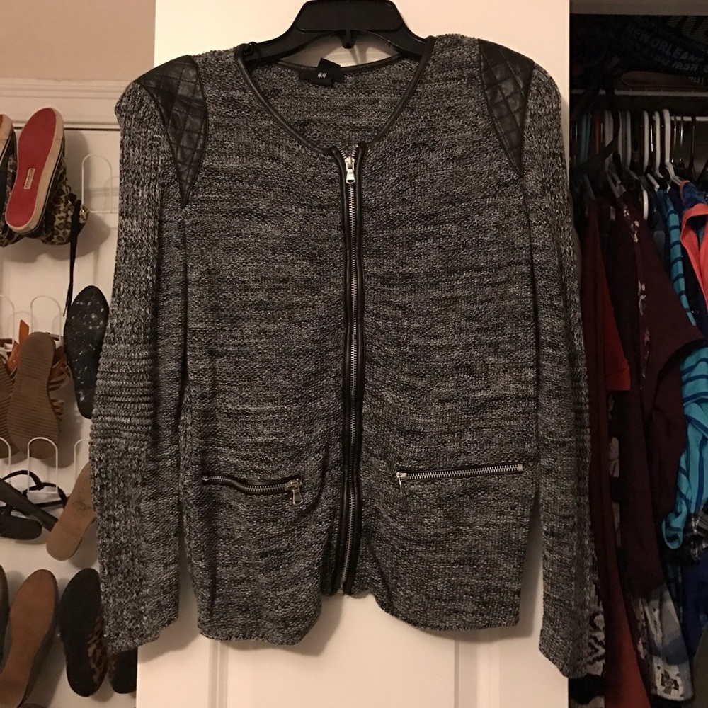 Grey and black zip up sweater
