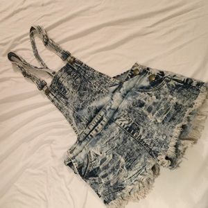 Distress Denim Acid Wash Overall Shorts