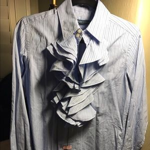 Ralph Lauren ruffle front top with French cuffs