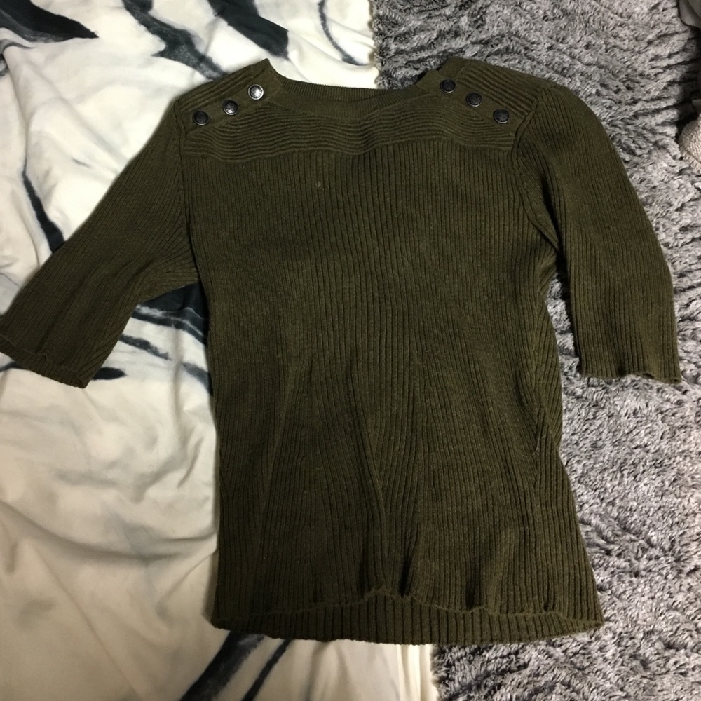 Olive Green Free People Short-Sleeved Sweater