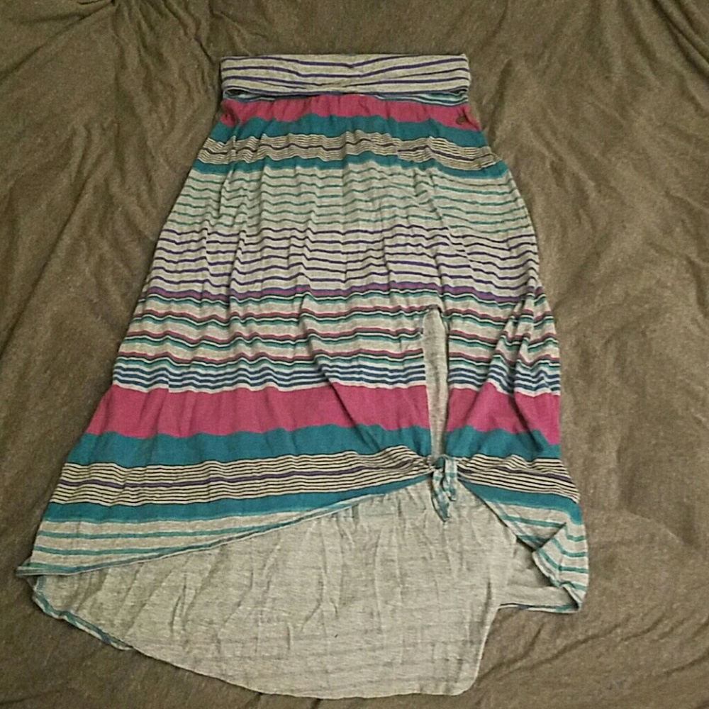 Striped flirty high low maxi skirt