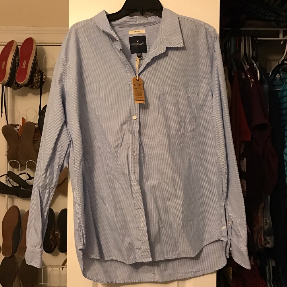 Blue and white striped button up from AE