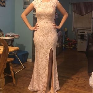 Blush pink lace dress