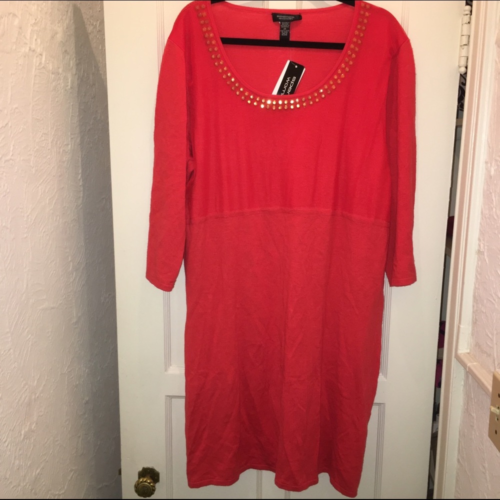 Knit Sweater Dress w/Gold Studs Plus Size 2X