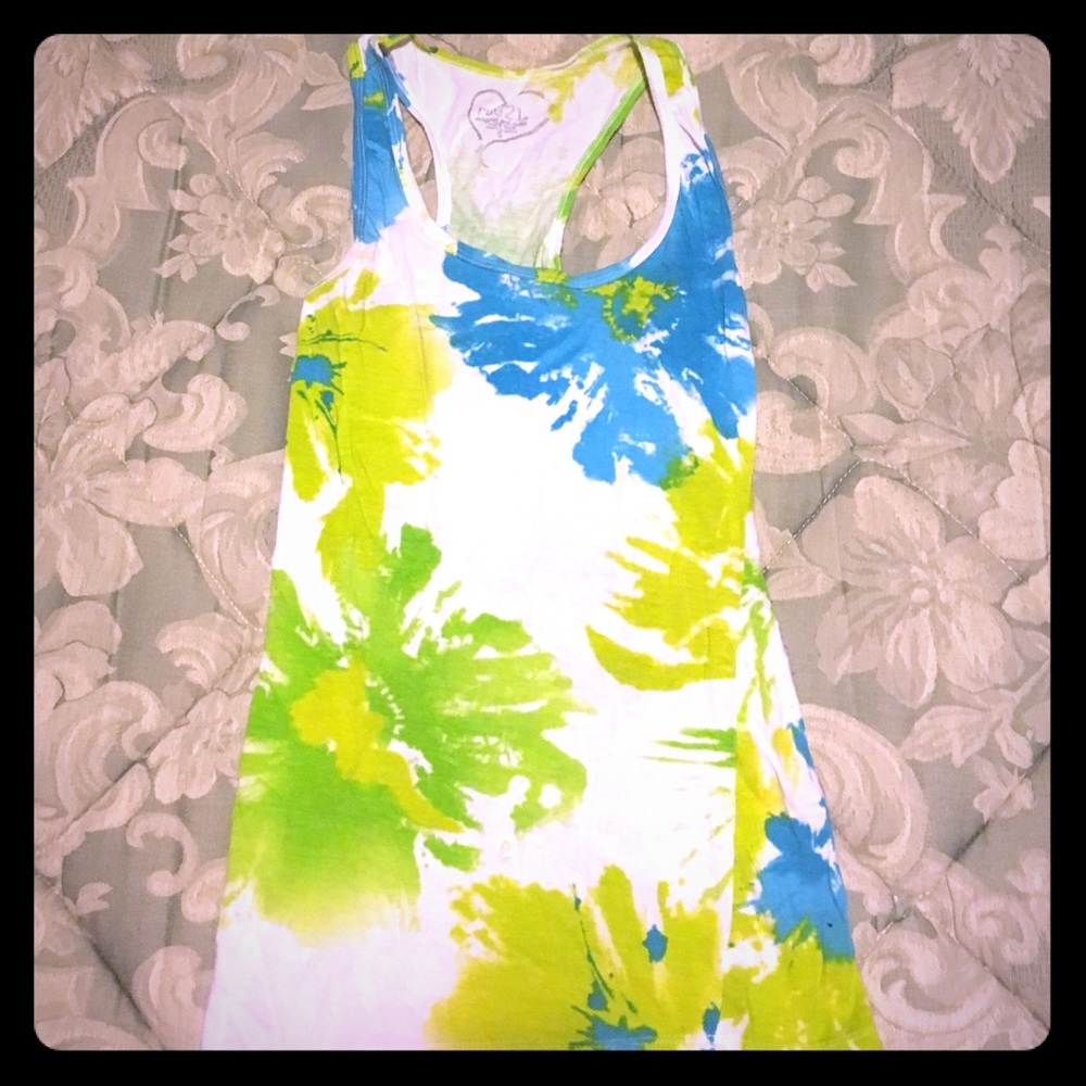 Blue and green flowered tank top