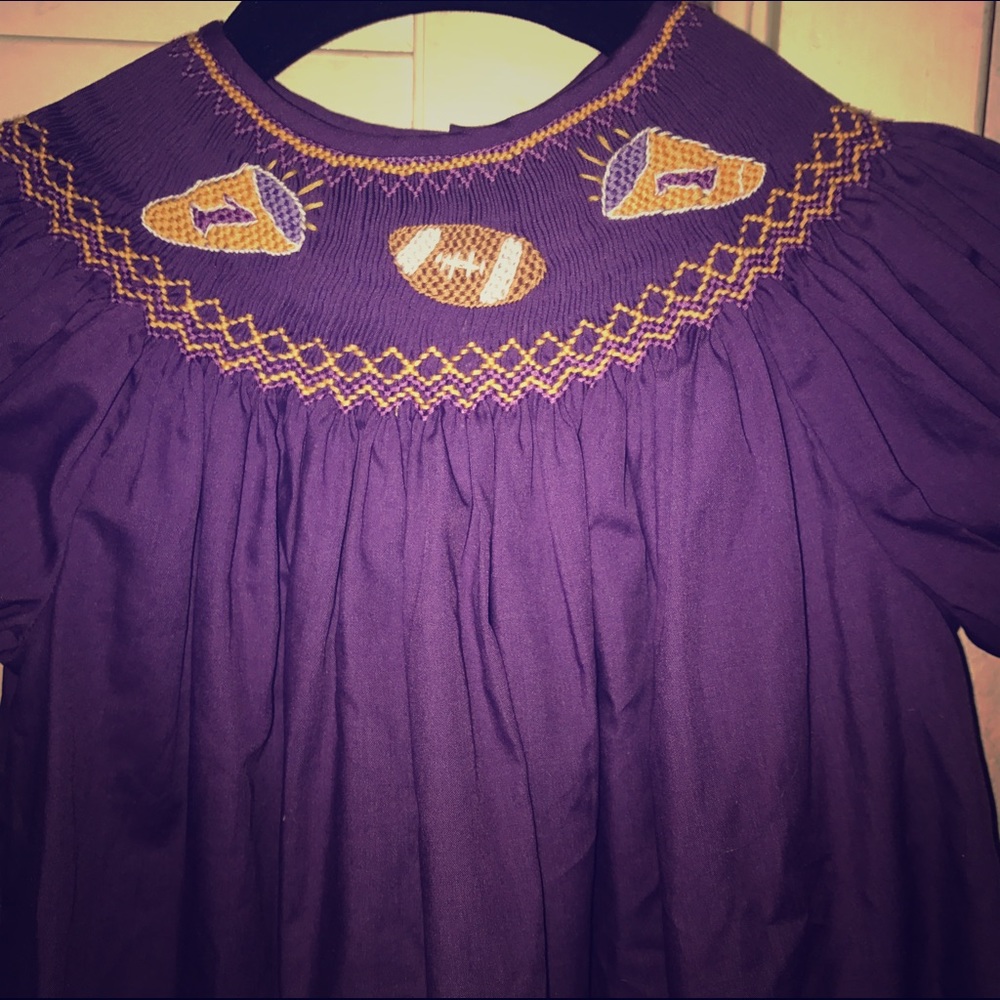 Girls smocked football dress
