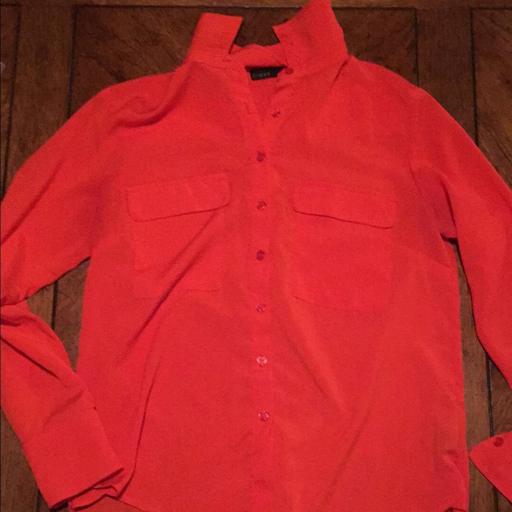 Press orange button up blouse