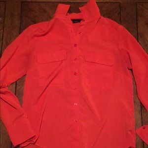 Press orange button up blouse