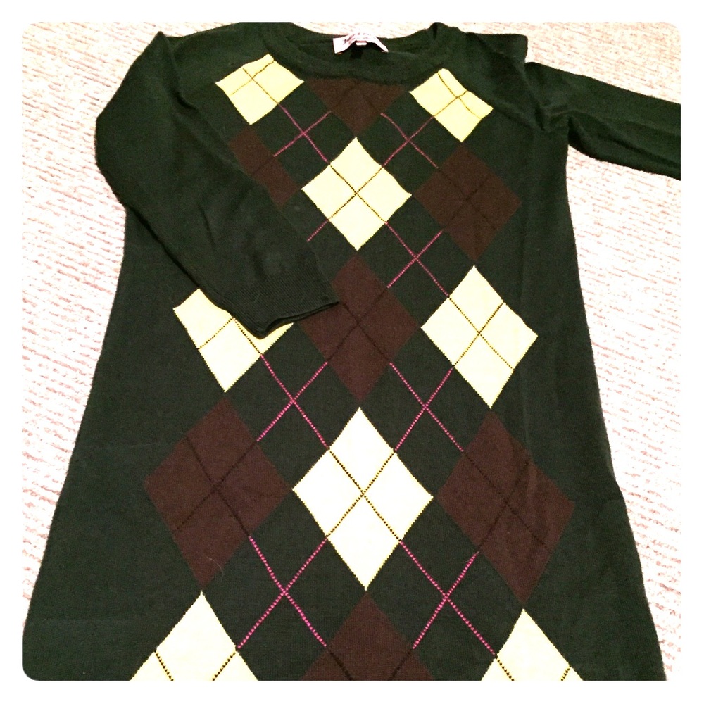 Juicy Couture hunter green sweater dress w argyle
