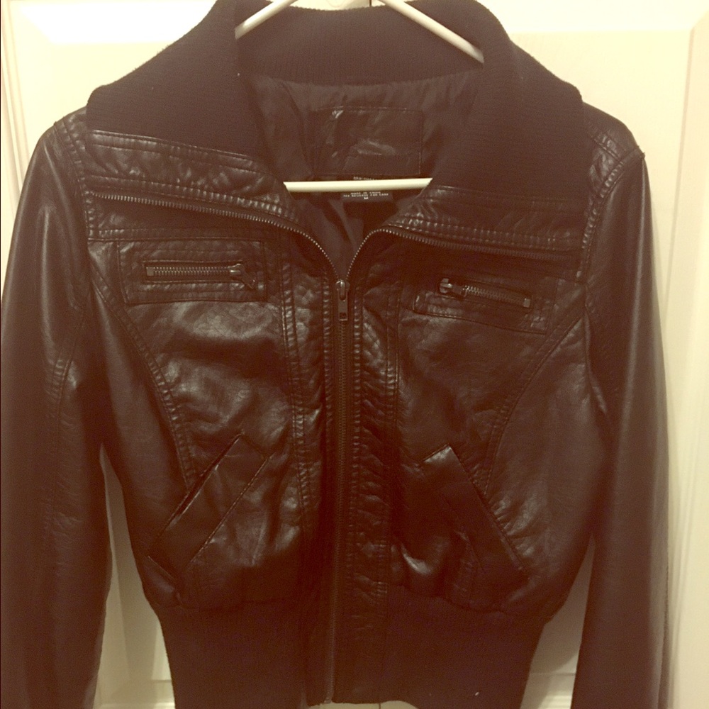Faux leather bomber jacket