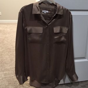 Golden/tan colored silk button up blouse