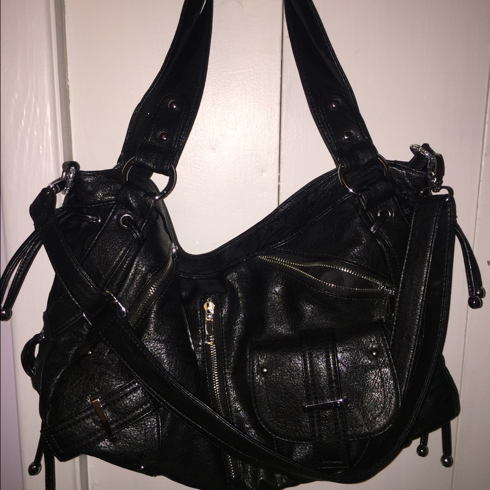 Bike style black shoulder handbag