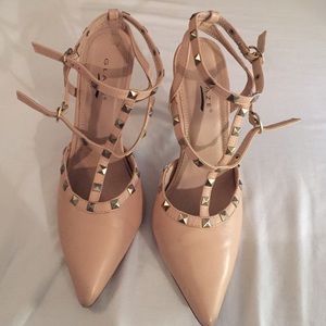 Pale Pink Studded D'Orsay Heels