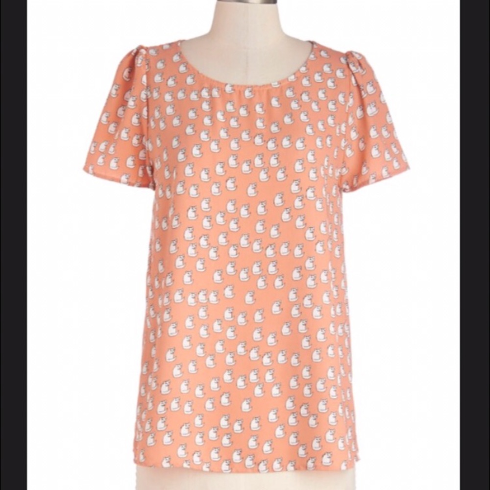 MODCLOTH Everly cat print top.
