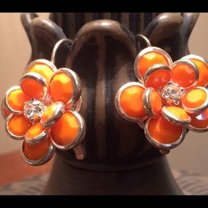 Earrings -- orange flower dangles