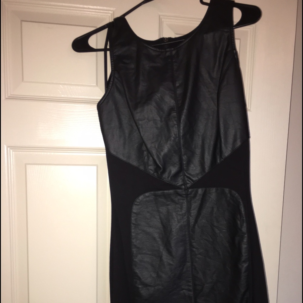 Black little above knee classy leather dress S 9