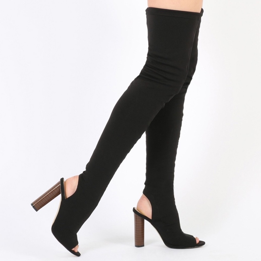 OTK peep toe sock boots