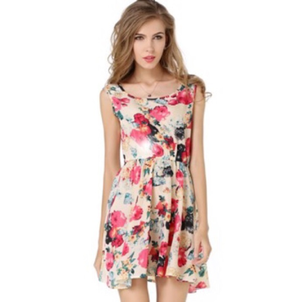 Floral Sheer Skater Circle Skirt Dress