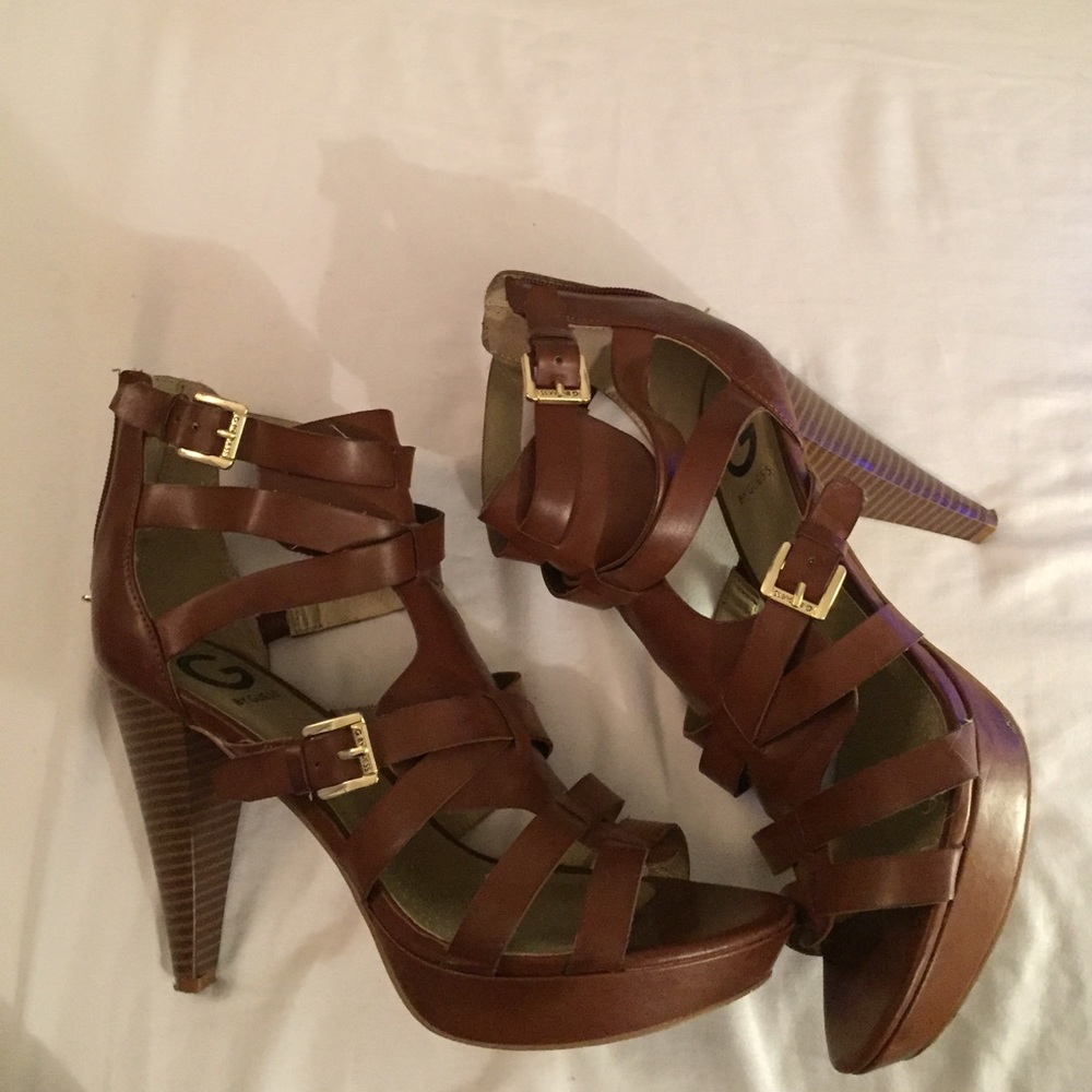 Guess Brown Ormandi Caged Platform Heels