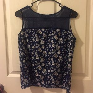 Blue floral blouse with a sheer top