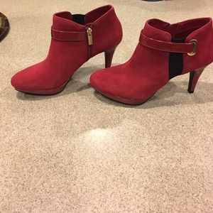 Red suede ankle boots