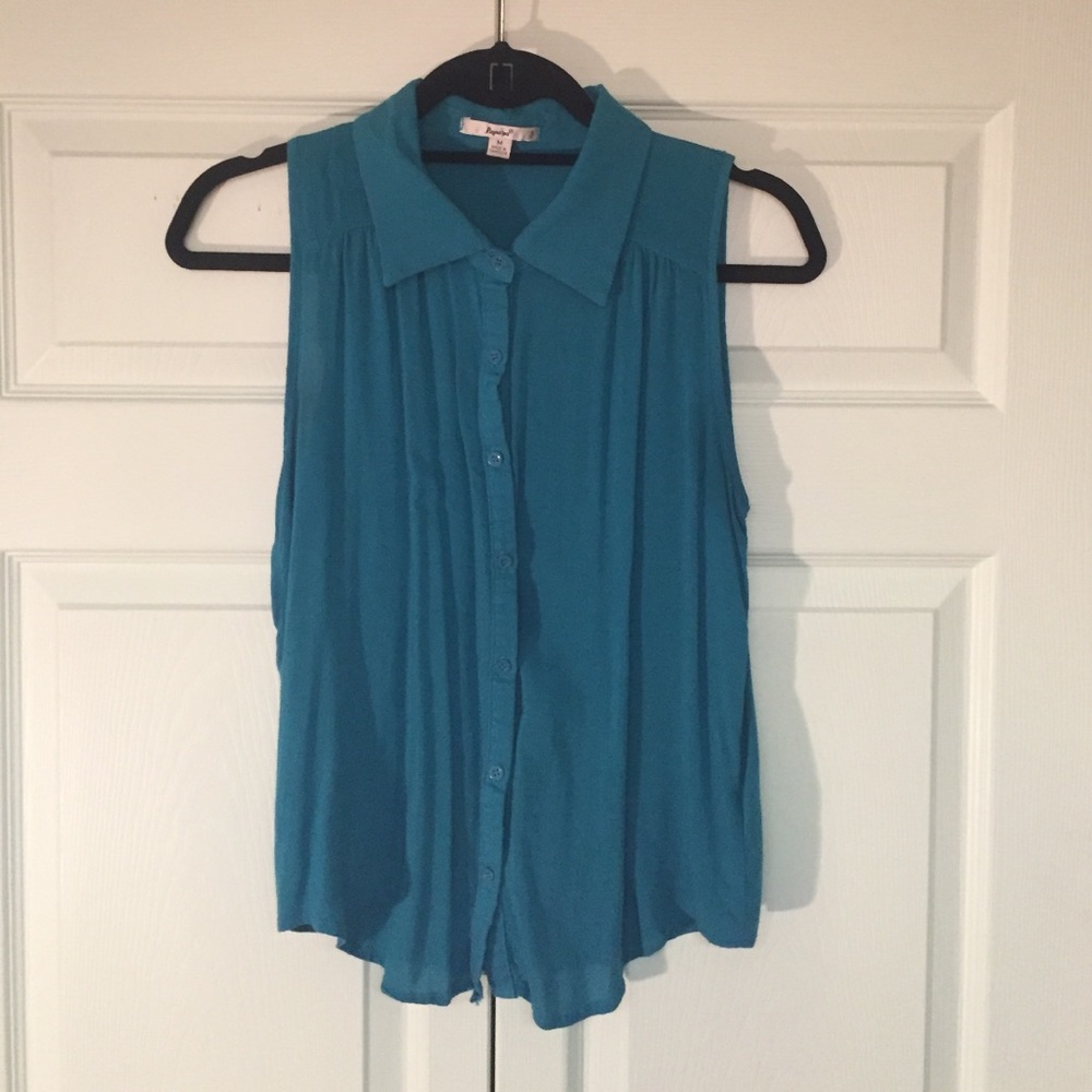 Turquoise button down sleeveless blouse