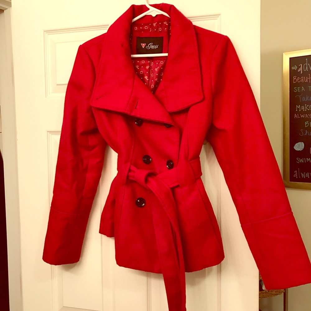 Red Guess peacoat