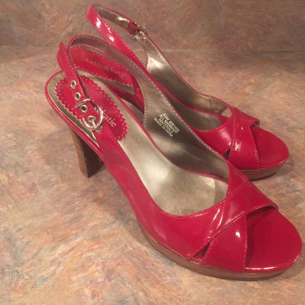 NWOT Cherry Red Patent Leather Sling-Back Heels